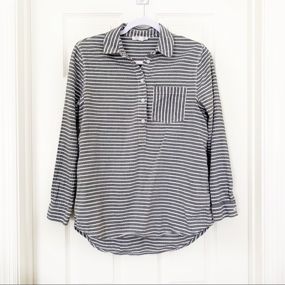 beachlunchlounge Stripe Popover Blouse Preppy Neutral Casual Size Small - Picture 1 of 6